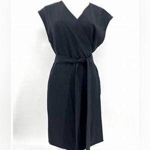 Everlane Go Weave Japanese black wrap dress knee length v neck sleevless SZ 8